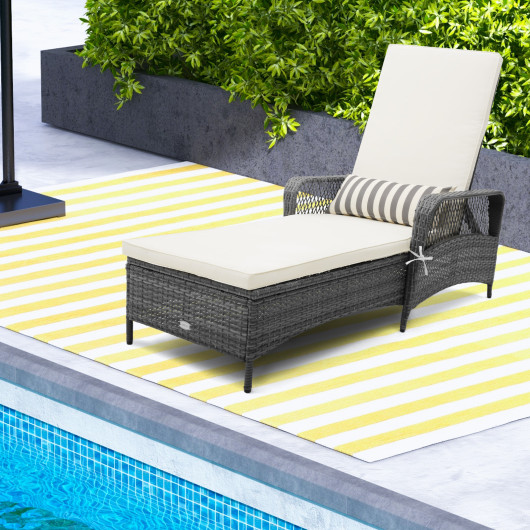 Outdoor Chaise Lounge Chair Recliner with 6-Level Backrest Cushion and Pillow - Image 3