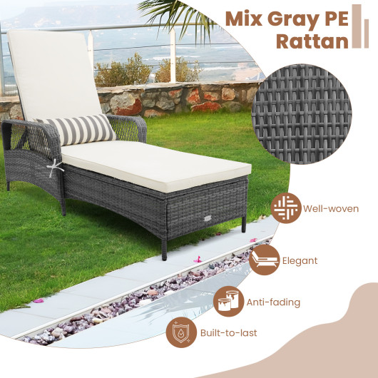 Outdoor Chaise Lounge Chair Recliner with 6-Level Backrest Cushion and Pillow - Image 6
