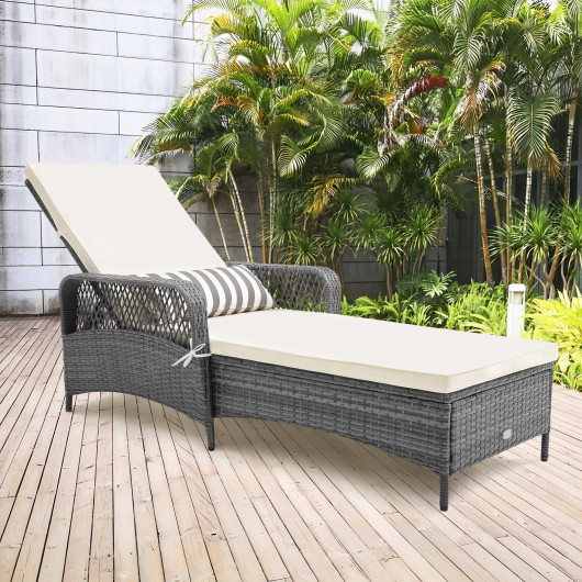 Outdoor Chaise Lounge Chair Recliner with 6-Level Backrest Cushion and Pillow - Image 2