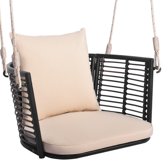 Single Person Hanging Seat with Woven Rattan Backrest for Backyard - Image 4