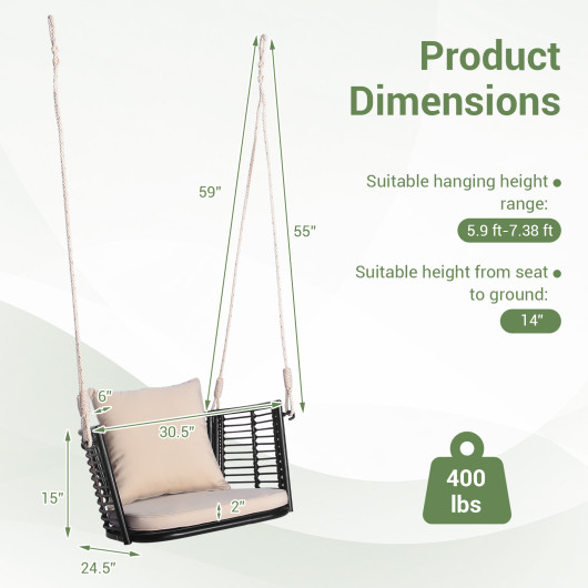 Single Person Hanging Seat with Woven Rattan Backrest for Backyard - Image 2