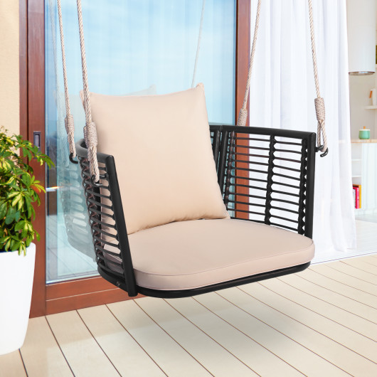 Single Person Hanging Seat with Woven Rattan Backrest for Backyard - Image 3