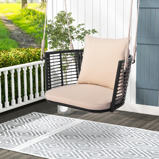 Single Person Hanging Seat with Woven Rattan Backrest for Backyard - Image 5