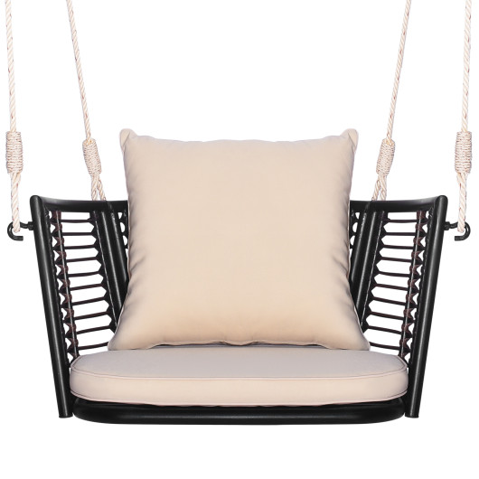 Single Person Hanging Seat with Woven Rattan Backrest for Backyard - Image 6