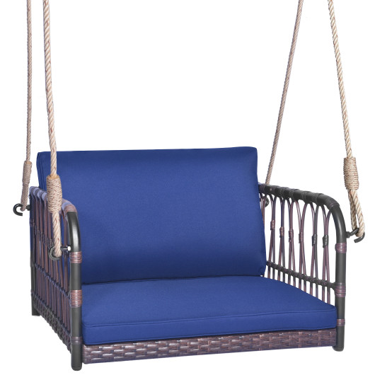Single Person Hanging Seat with Seat and Back Cushions-Navy - Image 3