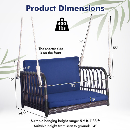 Single Person Hanging Seat with Seat and Back Cushions-Navy - Image 2