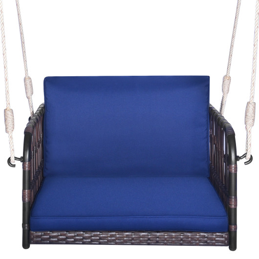 Single Person Hanging Seat with Seat and Back Cushions-Navy - Image 4