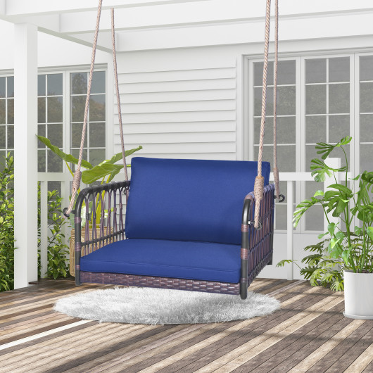 Single Person Hanging Seat with Seat and Back Cushions-Navy - Image 5