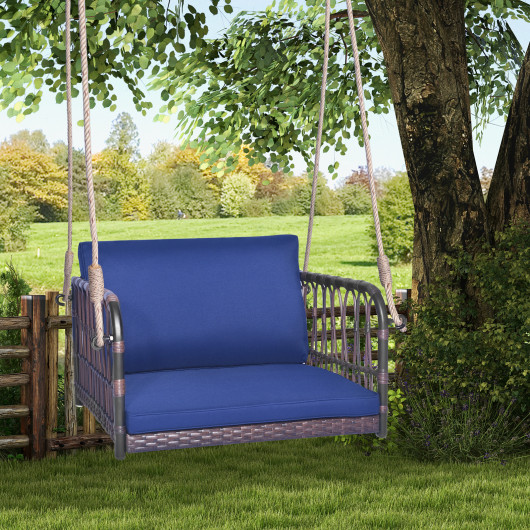 Single Person Hanging Seat with Seat and Back Cushions-Navy - Image 6