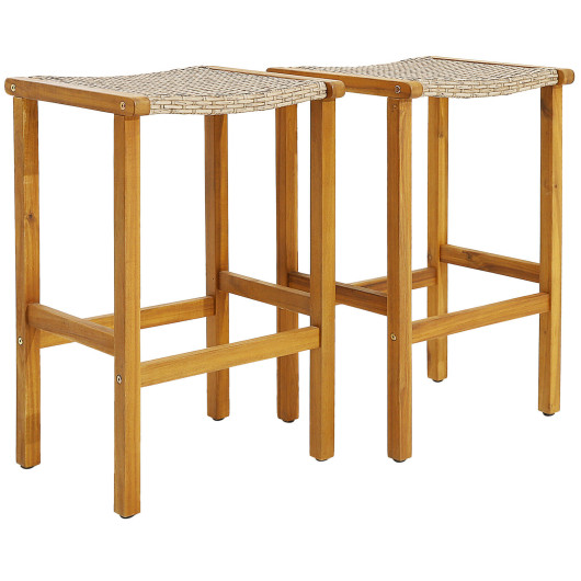 Patio Wood Bar Stools Set of 2-4-2Pieces - Image 4