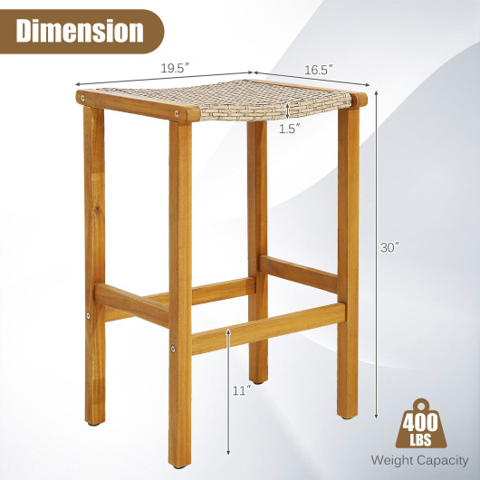 Patio Wood Bar Stools Set of 2-4-2Pieces - Image 2