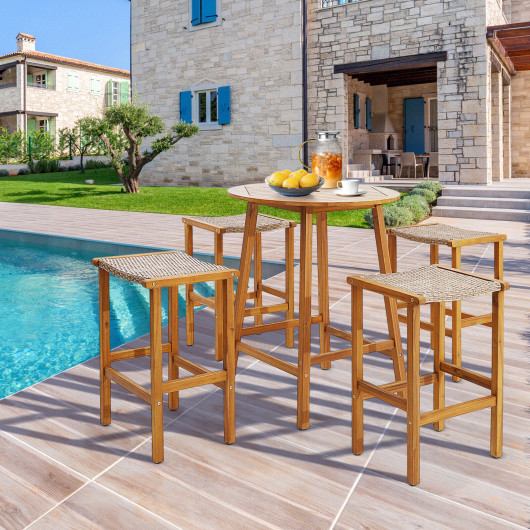 Patio Wood Bar Stools Set of 2-4-2Pieces - Image 3
