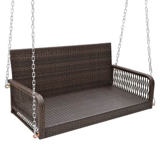 2-Person Outdoor Wicker Porch Swing with Seat and Back Cushions-Black - Image 2