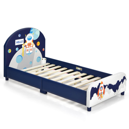 Kids Upholstered Platform Bed with Headboard and Footboard - Image 2