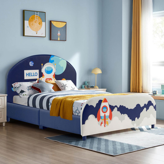 Kids Upholstered Platform Bed with Headboard and Footboard - Image 3