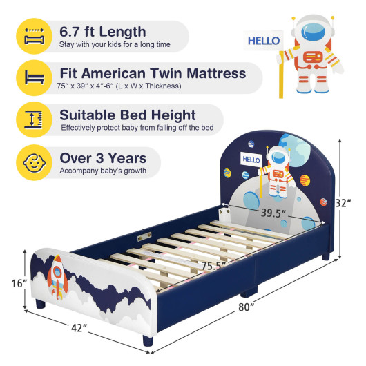 Kids Upholstered Platform Bed with Headboard and Footboard - Image 6