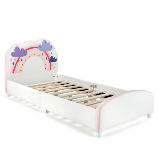 Kids Twin Size Upholstered Platform Wooden Bed with Rainbow Pattern - Image 2