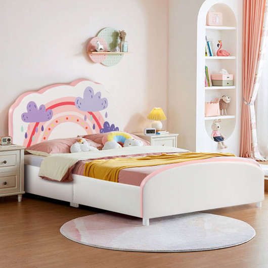 Kids Twin Size Upholstered Platform Wooden Bed with Rainbow Pattern - Image 3