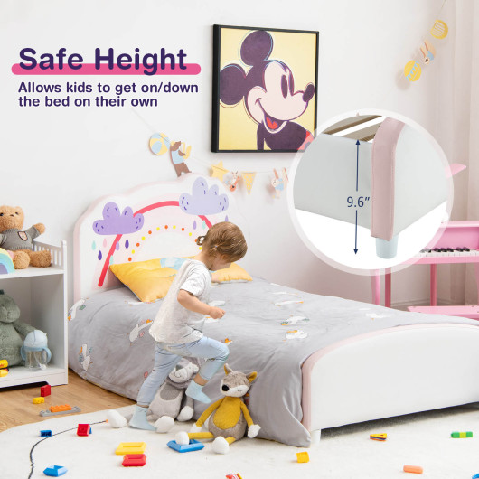 Kids Twin Size Upholstered Platform Wooden Bed with Rainbow Pattern - Image 4