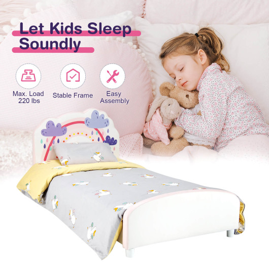 Kids Twin Size Upholstered Platform Wooden Bed with Rainbow Pattern - Image 6