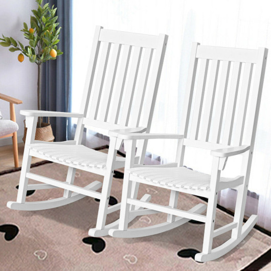 Indoor Outdoor Wooden High Back Rocking Chair-White - Image 4