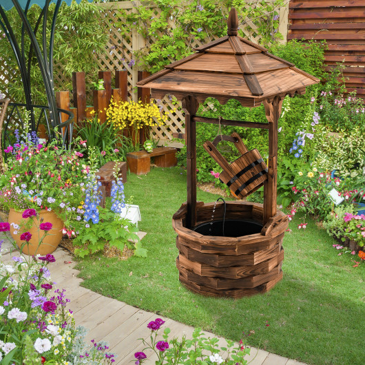Patio Wooden Water Fountain with Electric Pump-Brown - Image 6
