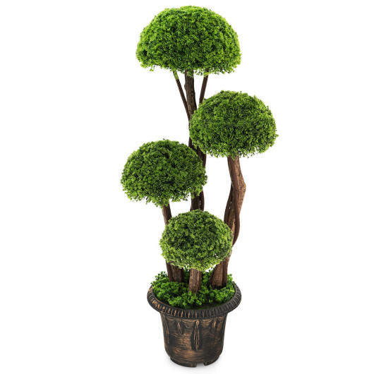 3 Feet Decorative Artificial Cedar Topiary Tree with Rattan Trunk - Image 2