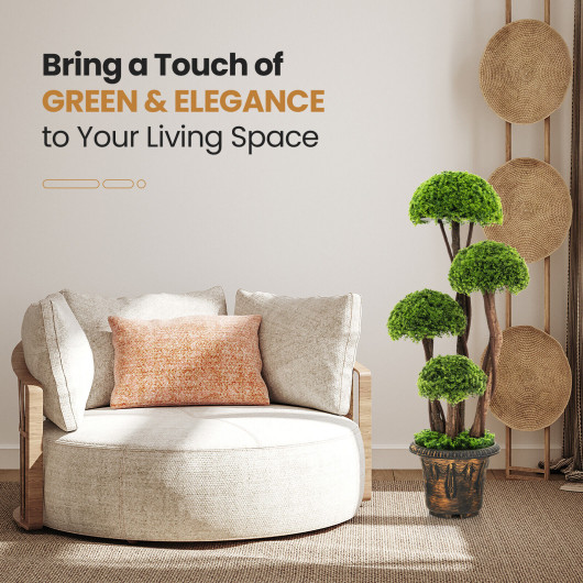 3 Feet Decorative Artificial Cedar Topiary Tree with Rattan Trunk - Image 4