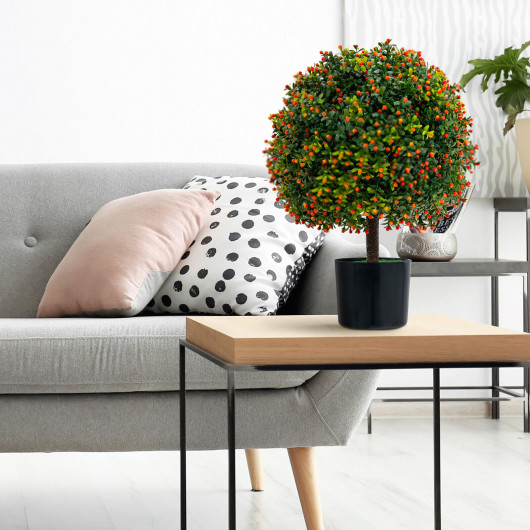 2-Pack Artificial Boxwood Topiary Ball Tree with Orange Fruit - Image 6