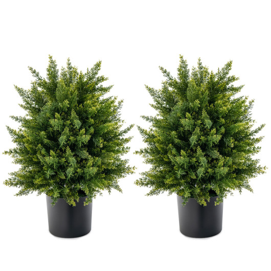 2-Pack Artificial Cedar Topiary Ball Tree with Cement Pot - Image 2