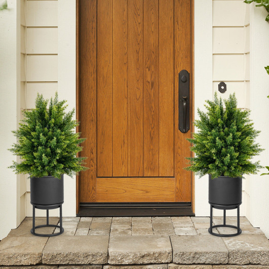 2-Pack Artificial Cedar Topiary Ball Tree with Cement Pot - Image 3