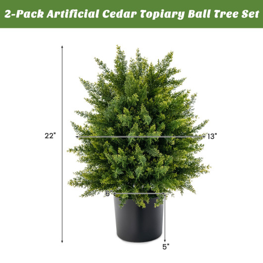 2-Pack Artificial Cedar Topiary Ball Tree with Cement Pot - Image 4