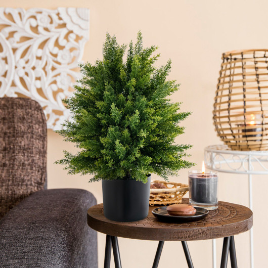 2-Pack Artificial Cedar Topiary Ball Tree with Cement Pot - Image 5