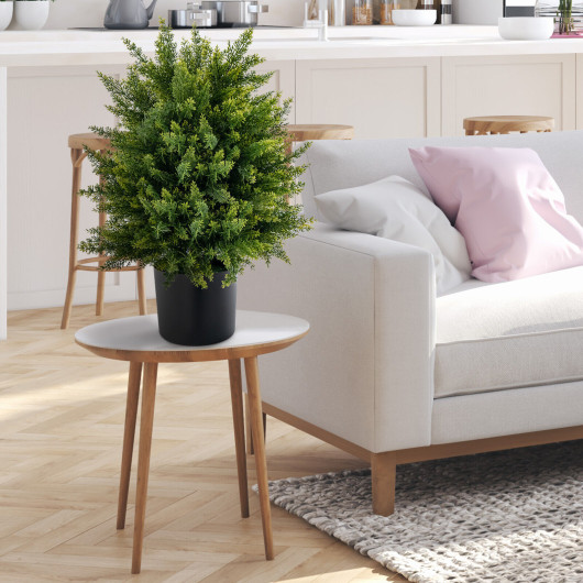 2-Pack Artificial Cedar Topiary Ball Tree with Cement Pot - Image 6