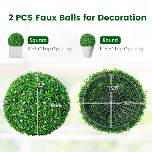 2 PCS Holly Artificial Topiary Balls 19.5 Inch Faux Boxwood Balls - Image 2
