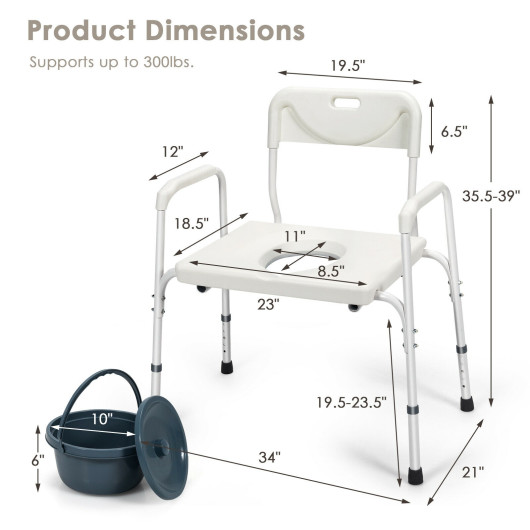 3-in-1 Bedside Commode Portable Toilet with Adjustable Height - Image 6