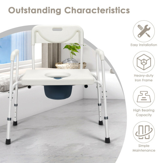 3-in-1 Bedside Commode Portable Toilet with Adjustable Height - Image 4