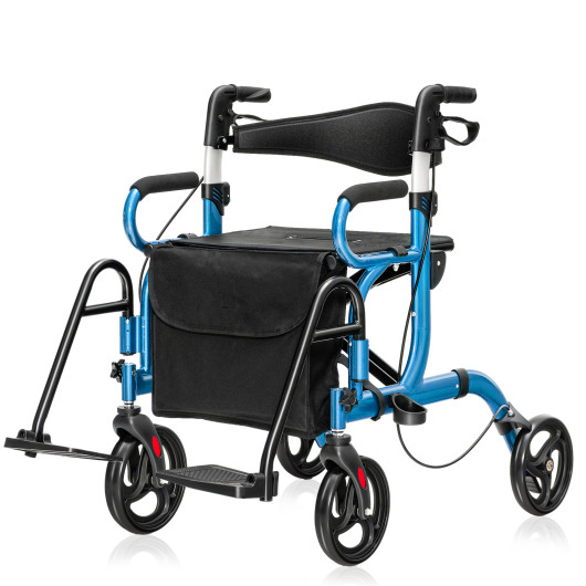 Folding Rollator Walker with 8-inch Wheels and Seat-Navy