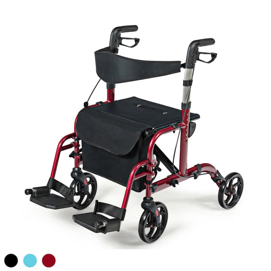 2-in-1 Adjustable Folding Handle Rollator Walker with Storage Space-Red - Image 2