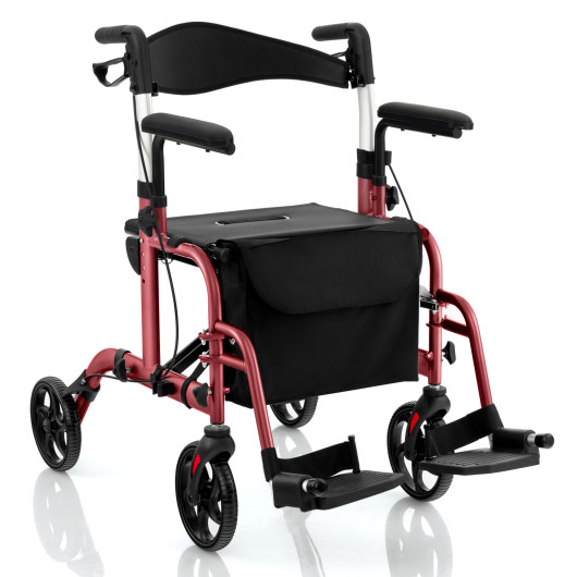 Folding Rollator Walker with Seat and Wheels Supports up to 300 lbs-Red - Image 3