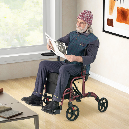 Folding Rollator Walker with Seat and Wheels Supports up to 300 lbs-Red - Image 5