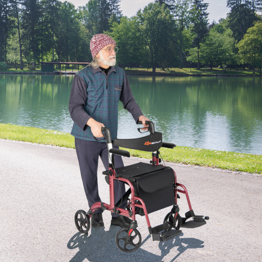Folding Rollator Walker with Seat and Wheels Supports up to 300 lbs-Red - Image 2