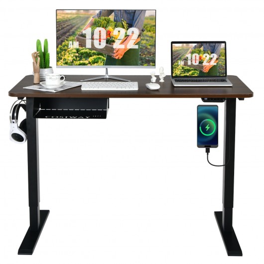 48-inch Electric Height Adjustable Standing Desk with Control Panel-Walnut - Image 5