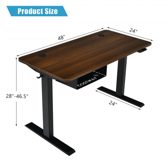 48-inch Electric Height Adjustable Standing Desk with Control Panel-Walnut - Image 4