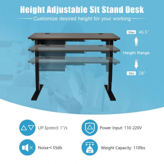 48-inch Electric Height Adjustable Standing Desk with Control Panel-Walnut - Image 6