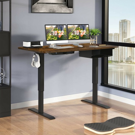 48-inch Electric Height Adjustable Standing Desk with Control Panel-Rustic Brown - Image 6