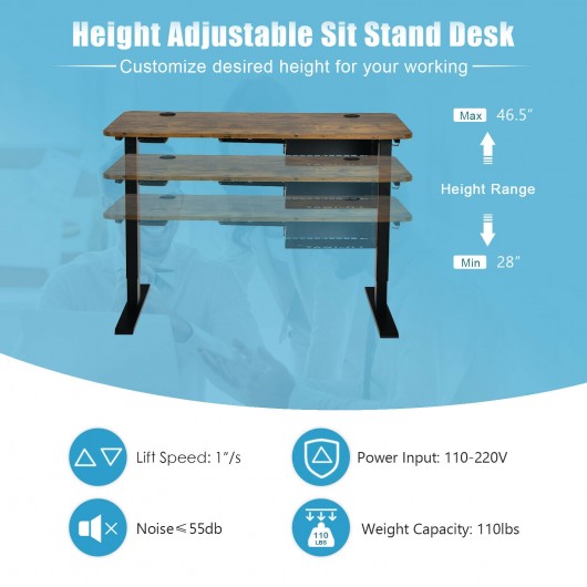 48-inch Electric Height Adjustable Standing Desk with Control Panel-Rustic Brown - Image 5