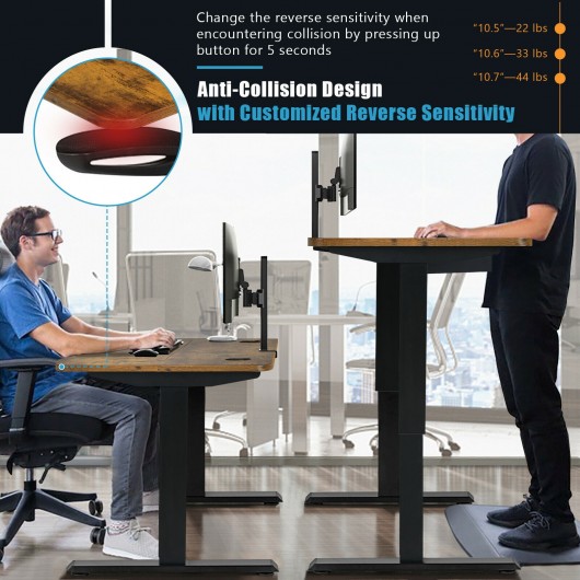 48-inch Electric Height Adjustable Standing Desk with Control Panel-Rustic Brown - Image 4