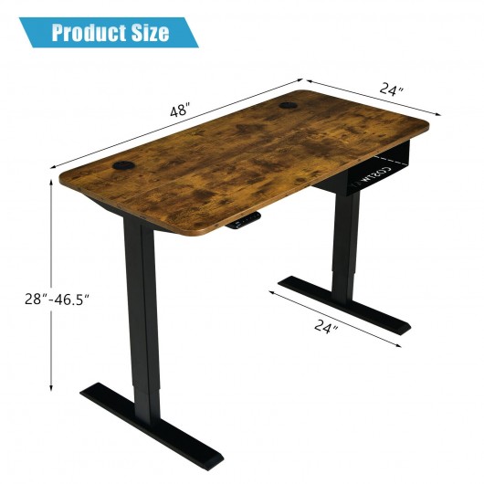 48-inch Electric Height Adjustable Standing Desk with Control Panel-Rustic Brown - Image 3
