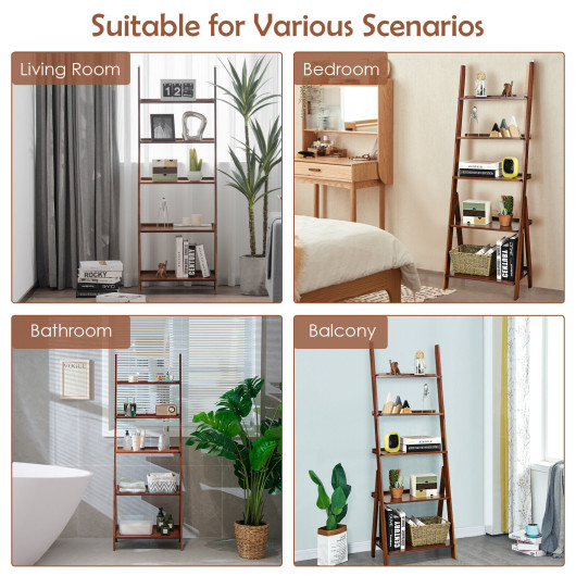 5-Tier Bamboo Ladder Shelf for Home Use-Brown - Image 4